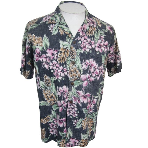 Hanauma Bay vtg 90s Men Hawaiian camp shirt p2p 24 reverse print aloha floral - Picture 1 of 9